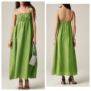 J. Crew Collection Midi dress Green Empire-waist Dress Linen Blend Size 6 NWT
